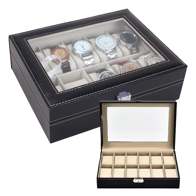 12 Slot Leather Watch Box Display Case