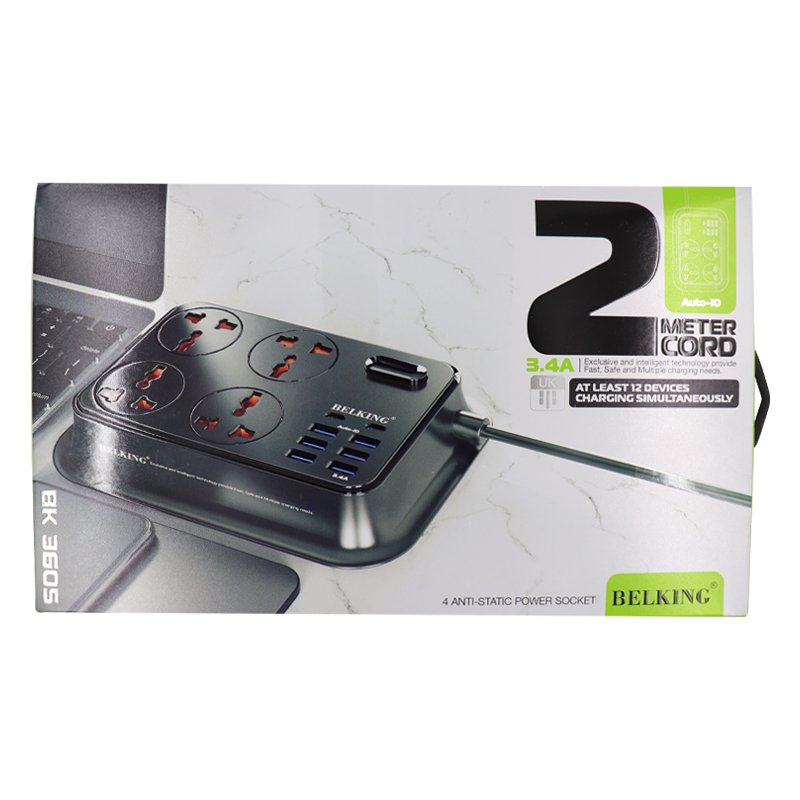 ⁦BELKING BK 3605 2M CORD 6 Port USB Hub With 4 Power Socket⁩ - الصورة ⁦2⁩