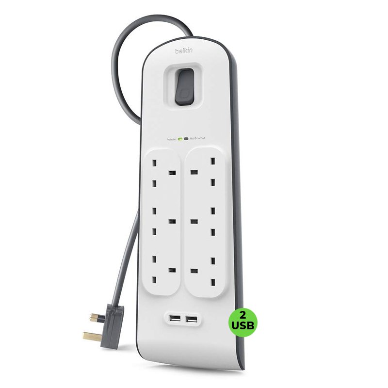 BELKIN 6 PORT WITH 2 USB SURGE PLUS POWER STRIP
