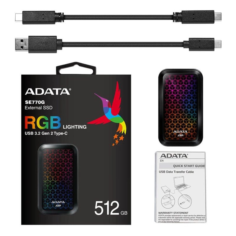 ADATA EXTENAL SSD USB3.2 Type-C Fast Transfer Gaming and Personal 512GB