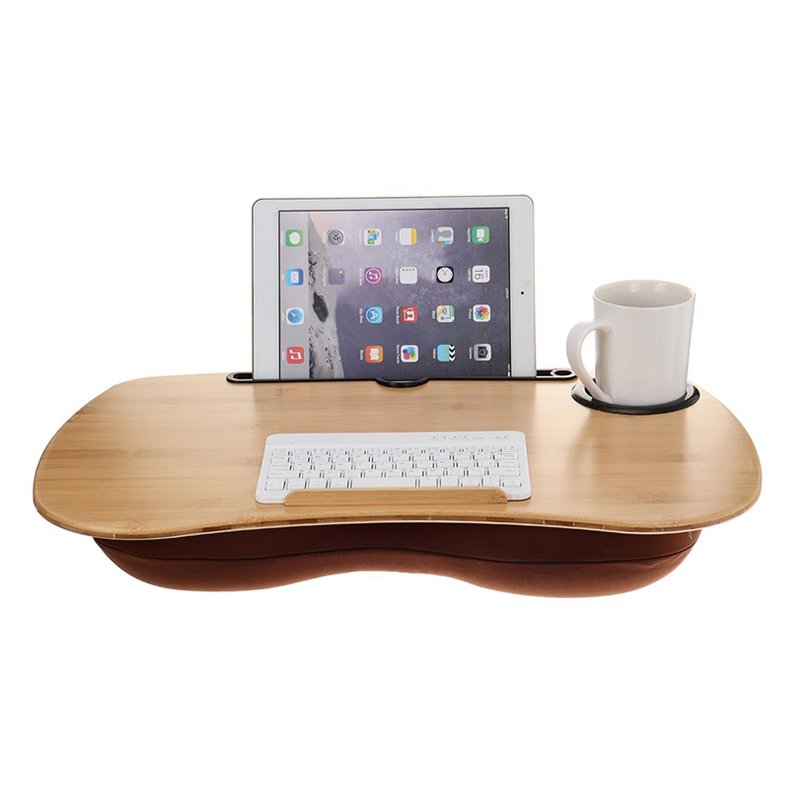 Bamboo Lap Desk with Pillow Cushion & Cup Holder