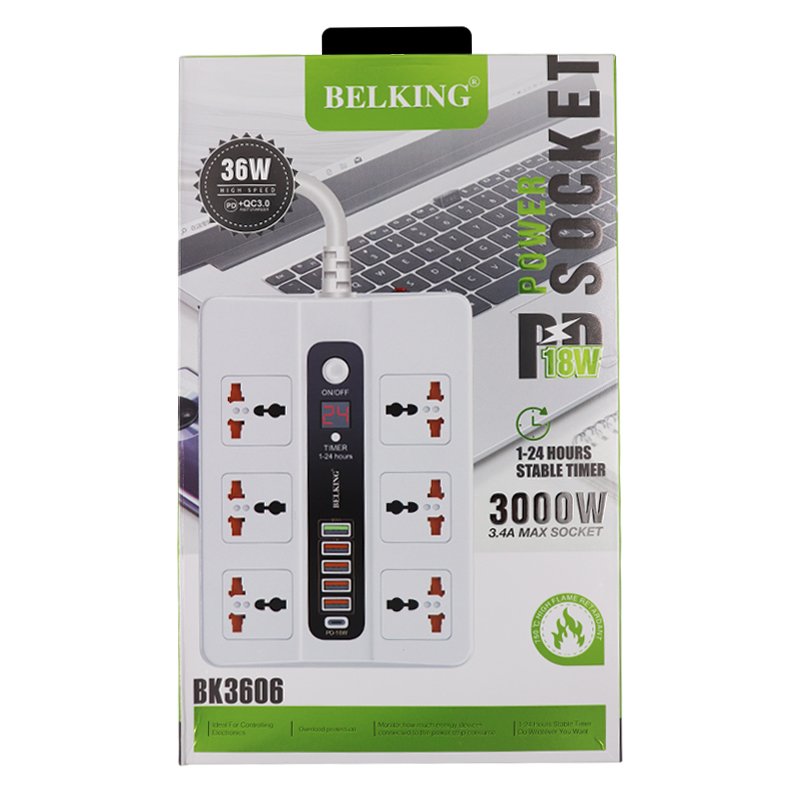 BELKING BK-3606 6-Port USB Hub With 6 POWER SOCKET