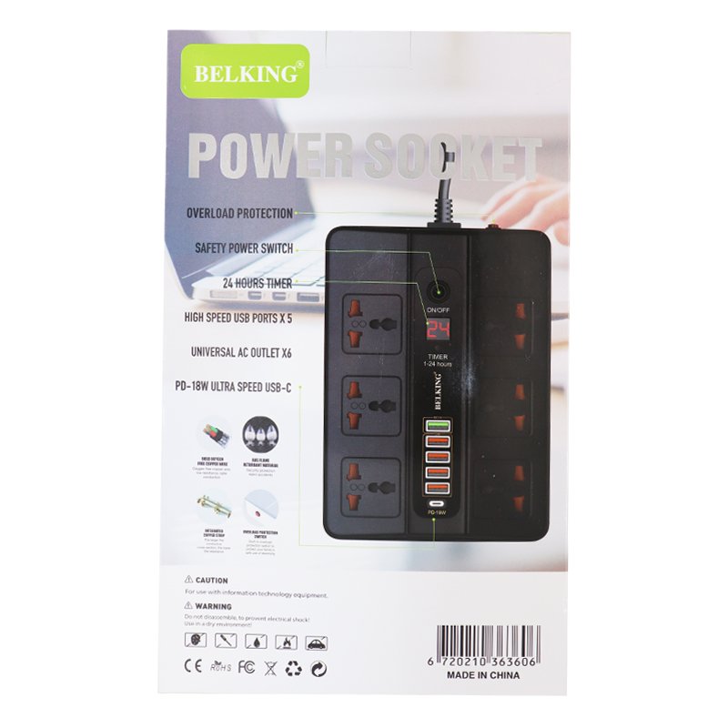 BELKING BK-3606 6-Port USB Hub With 6 POWER SOCKET - الصورة 2