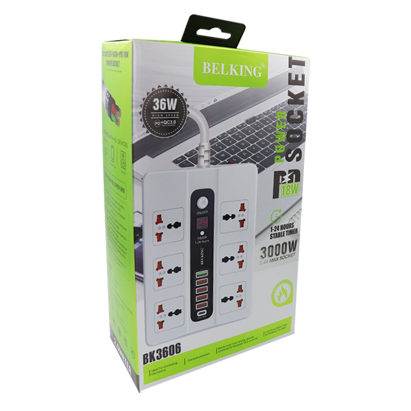BELKING BK-3606 6-Port USB Hub With 6 POWER SOCKET - Image 3