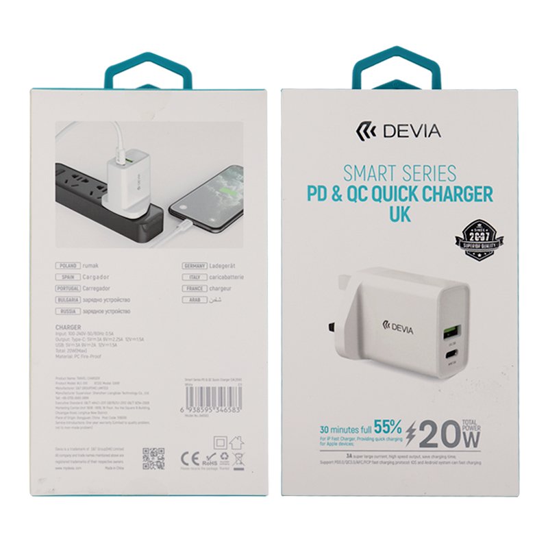 DEVIA 20W PD & QC CHARGER - QUICK HOME ADAPTOR
