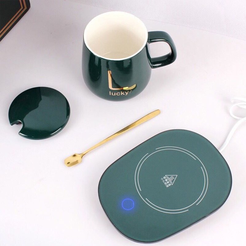 Sweet Life Marble Ceramic Cup with Cover & Spoon - الصورة 4