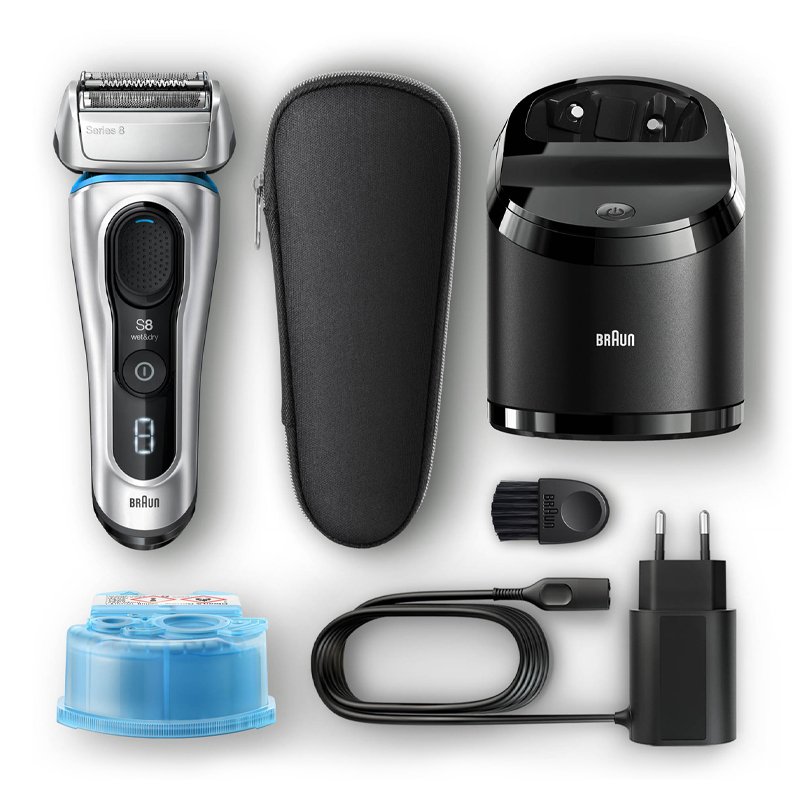 ⁦Braun Series 8 8390CC Wet & Dry Shaver with Clean & Charge Station & Travel Case⁩ - الصورة ⁦2⁩