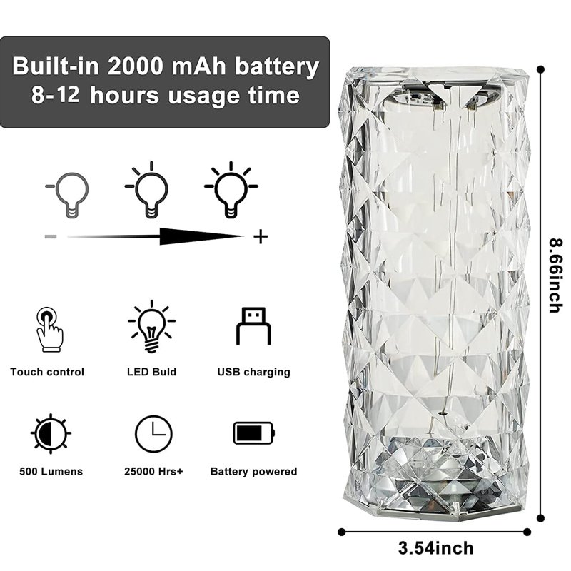 ROSE DIAMOND USB CHARGING TABLE LAMP with REMOTE - Image 2