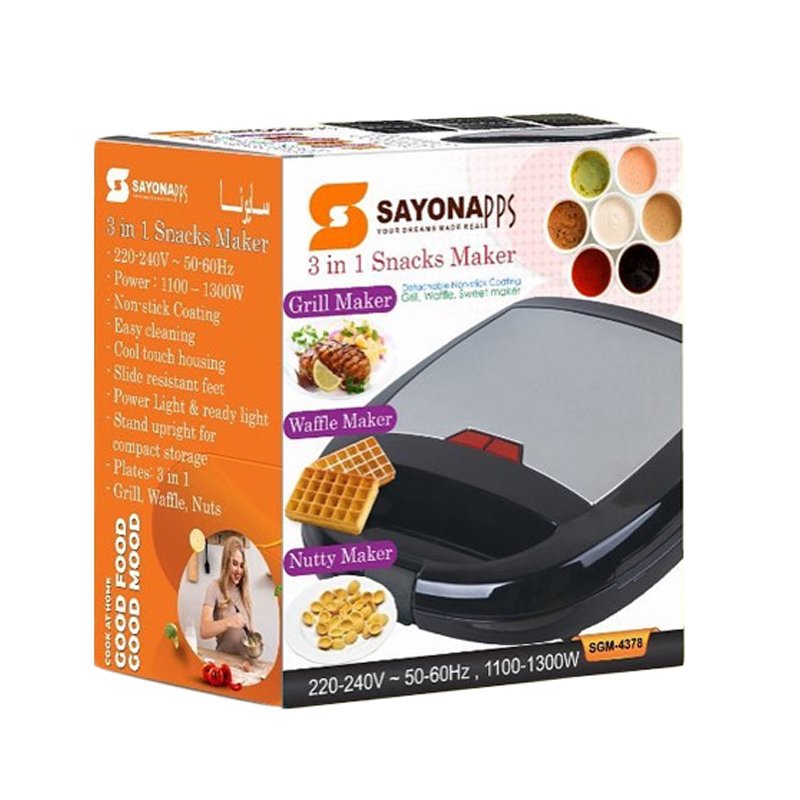SAYONA PPS SGM-4378 3 in 1 SNACKS MAKER - 1300W